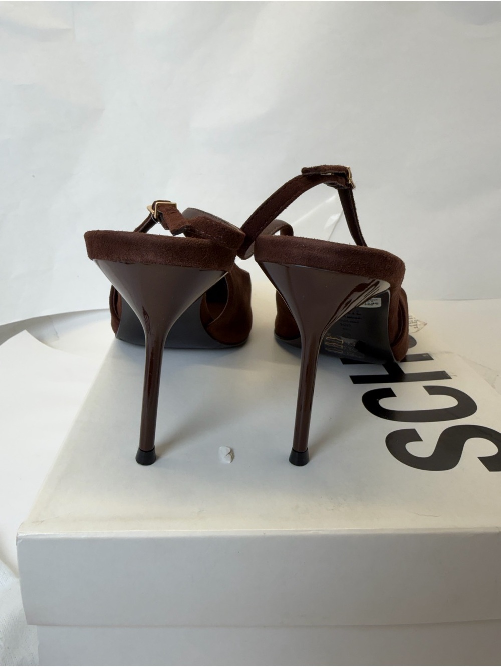Schutz Alicia Sling Pump in Root Brown pointed toe high heel suede - Picture 7 of 8